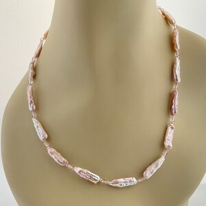 Pink Biwa Stick Pearl Necklace; Baroque Pearls;  Coquette Girl, Cottage Core